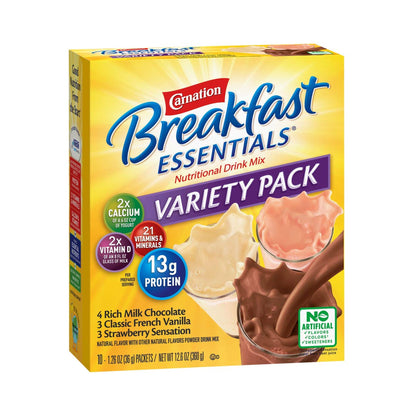 Carnation Breakfast Essentials® Oral Supplement Rich Milk Chocolate / Classic French Vanilla / Strawberry Sensation Flavor Powder 1.26 oz. Individual Packet (1112456_CS)