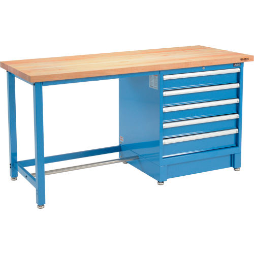Global Industrial 72Wx30D Modular Workbench, 5 Drawers, Maple Butcher Block Square Edge, Blue (WB711152)