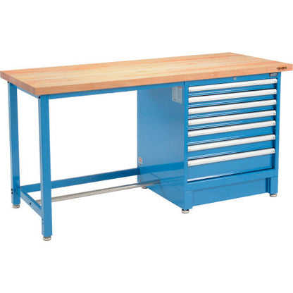 Global Industrial 72Wx30D Modular Workbench, 7 Drawers, Maple Butcher Block Square Edge, Blue (WB711163)