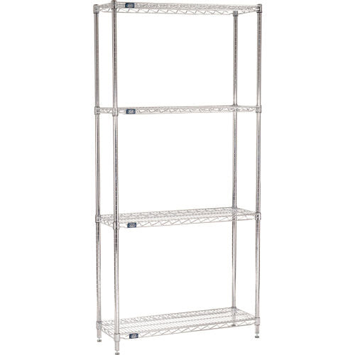 Nexel 4 Shelf, Chrome Wire Shelving Unit, Starter, 36"W x 12"D x 74"H (WB711190)