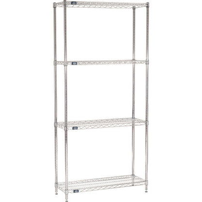 Nexel 4 Shelf, Chrome Wire Shelving Unit, Starter, 36"W x 12"D x 74"H (WB711190)