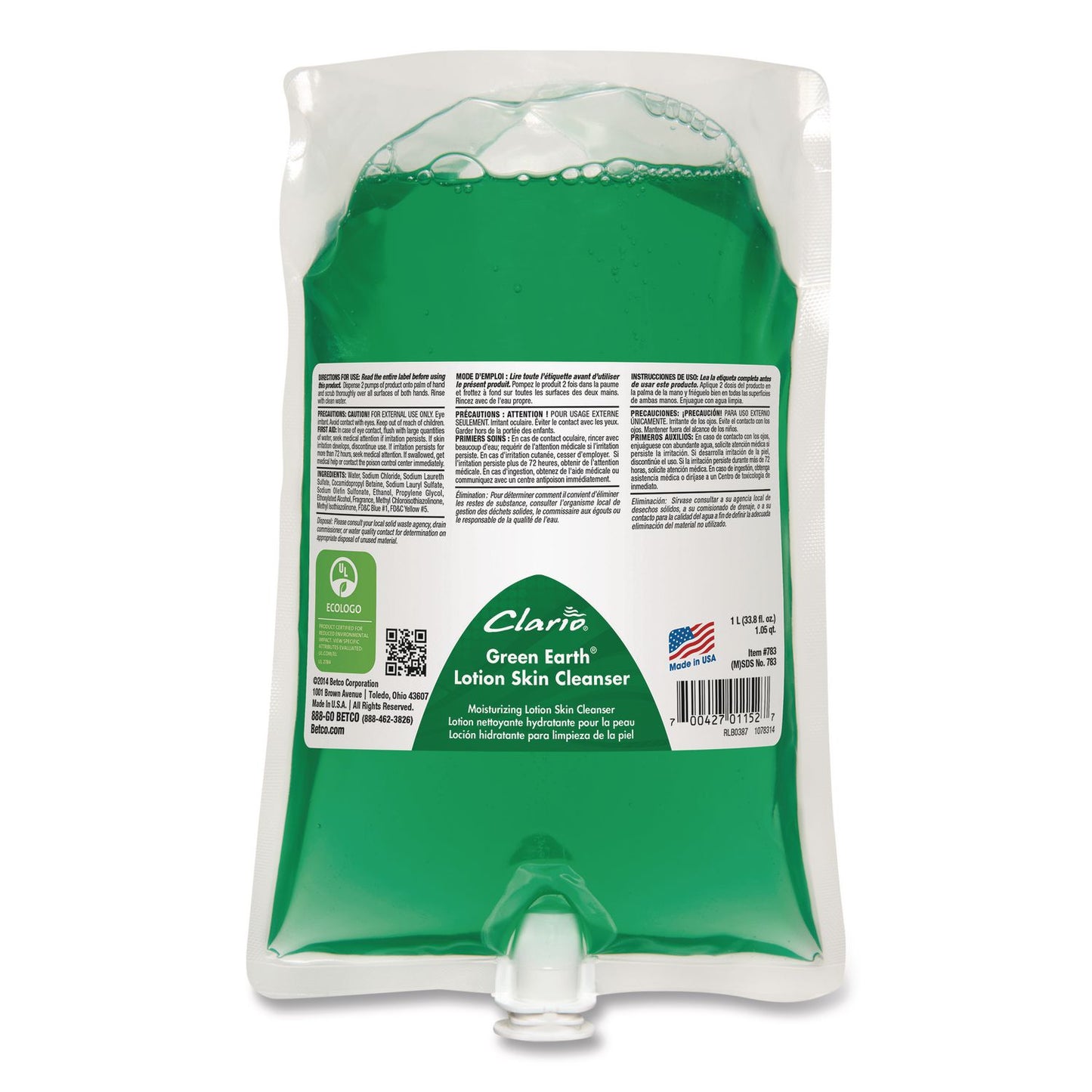 Betco® Green Earth Lotion Skin Cleanser Refill, Fresh Meadow Scent, 1,000 mL, 6/Carton (BET7832900)