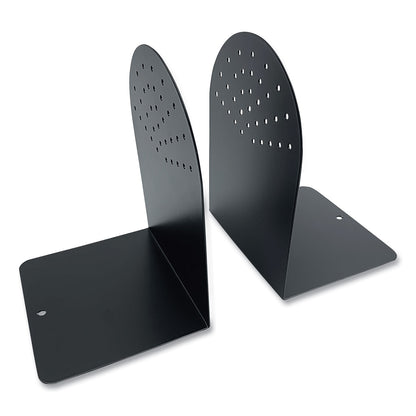 Huron Steel Bookends, Contemporary Style, Nonskid Base, 4.75 x 5.5 x 7.25, Black, Pair (CTXHASZ0095)