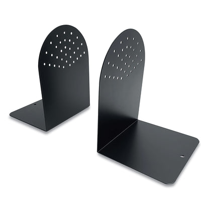 Huron Steel Bookends, Contemporary Style, Nonskid Base, 4.75 x 5.5 x 7.25, Black, Pair (CTXHASZ0095)