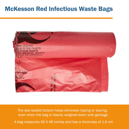 McKesson Biohazard Waste Bag Biohazard Symbol / Infectious Waste 40 to 45 gal. Red 40 X 46 Inch (315631_CS)