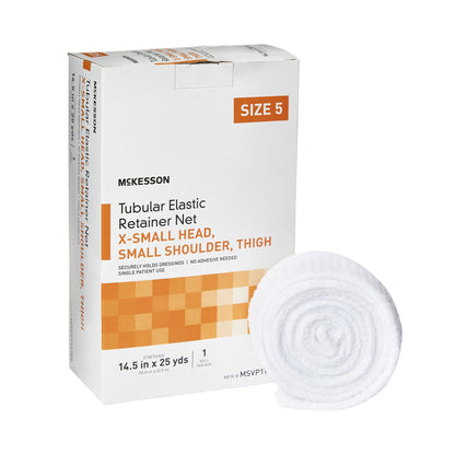 McKesson Elastic Net Retainer Dressing Tubular Elastic 14-1/2 Inch X 25 Yard Size 5 White X-Small Head / Small Shoulder / Thigh NonSterile (1113349_BX)