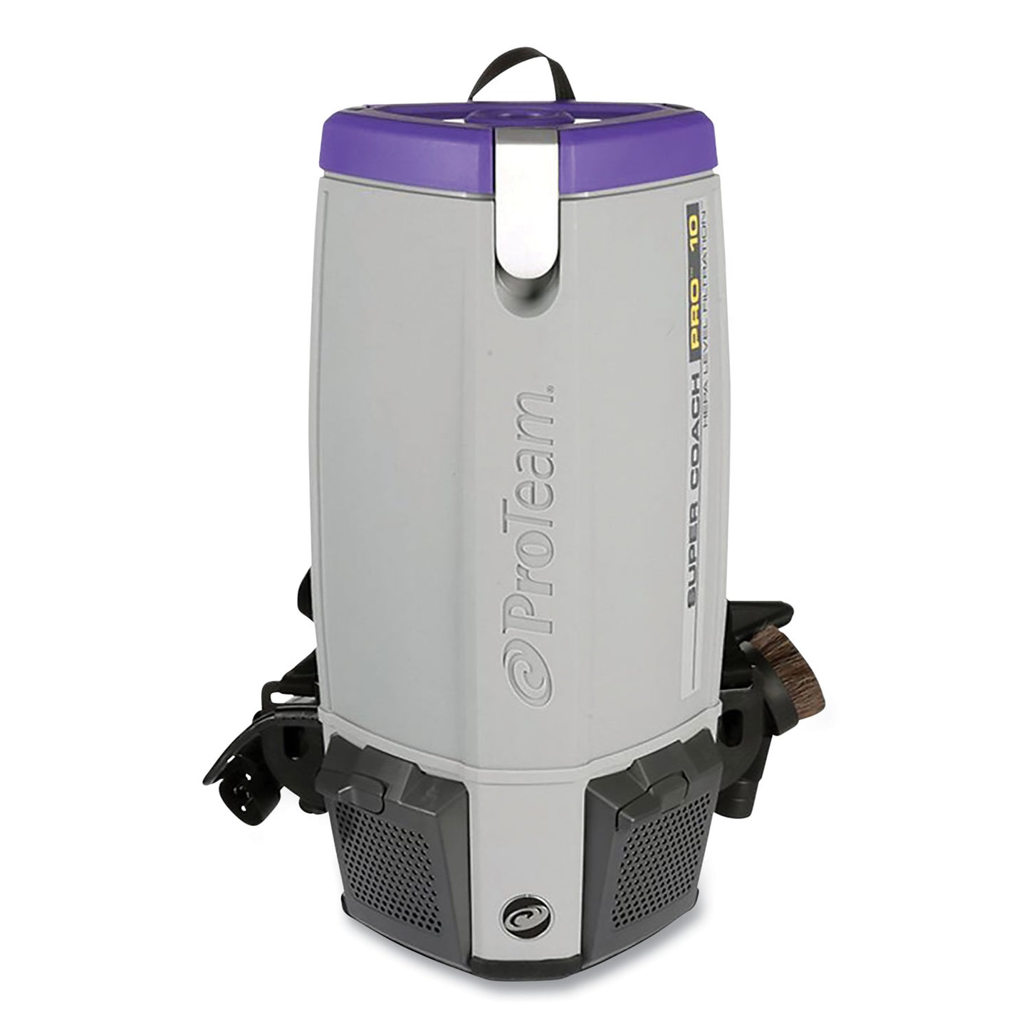 ProTeam® Super Coach Pro 10 Backpack Vacuum with Xover Fixed-Length Two-Piece Wand, 10 qt Tank Capacity, Gray/Purple (PTM107304)