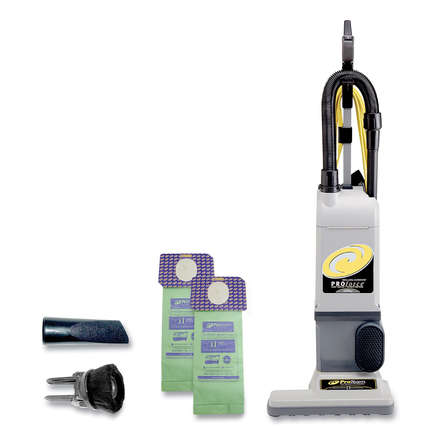 ProTeam® ProForce 1500XP Upright Vacuum, 15" Cleaning Path, Gray/Black (PTM107252)