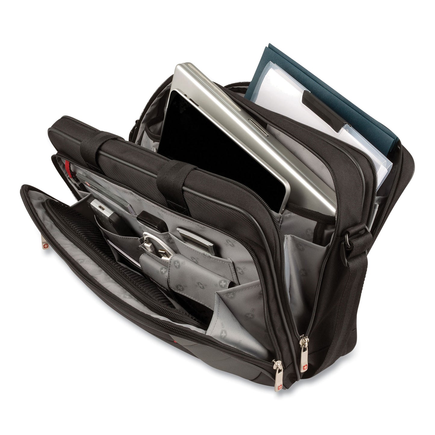 Wenger® SwissGear Mainframe Laptop Briefcase, Fits Devices Up to 16", Polyester, 15.75 x 6 x 12, Black/Gray (SWA64038010)