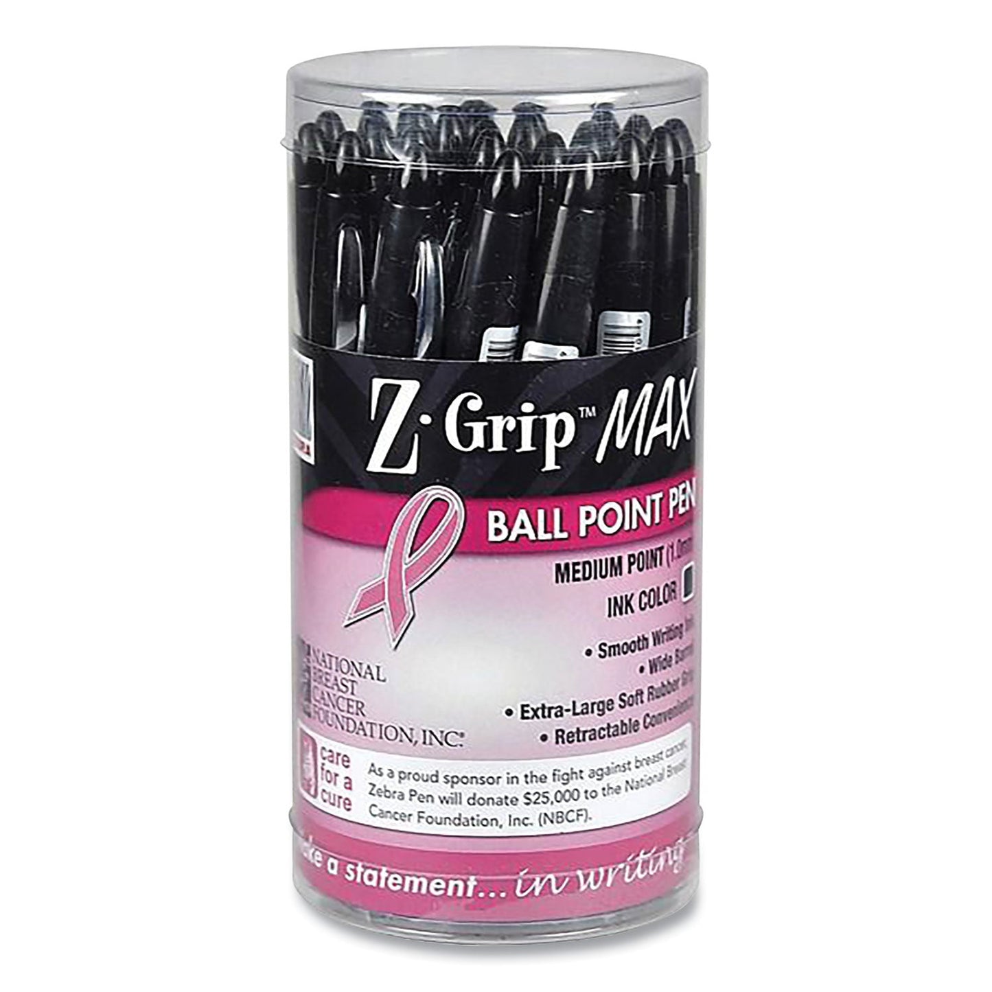 zebra-r-z-grip-max-breast-cancer-awareness-ballpoint-pen-retractable-bold-1-2-mm-black-ink-silver-black-barrel-24-pack-zeb32577_1