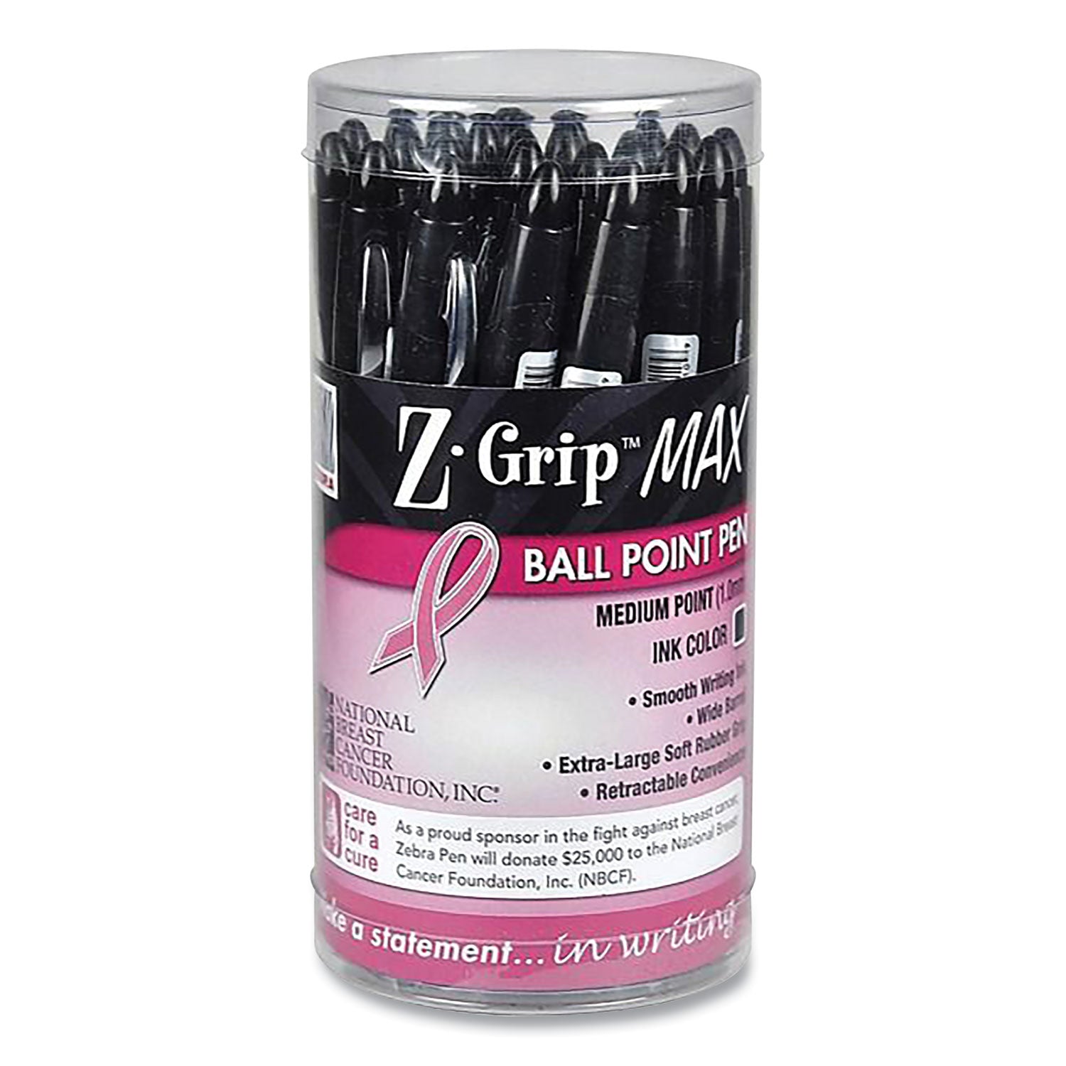 zebra-r-z-grip-max-breast-cancer-awareness-ballpoint-pen-retractable-bold-1-2-mm-black-ink-silver-black-barrel-24-pack-zeb32577_1