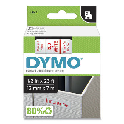 DYMO® D1 High-Performance Polyester Removable Label Tape, 0.5" x 23 ft, Red on White (DYM45015)