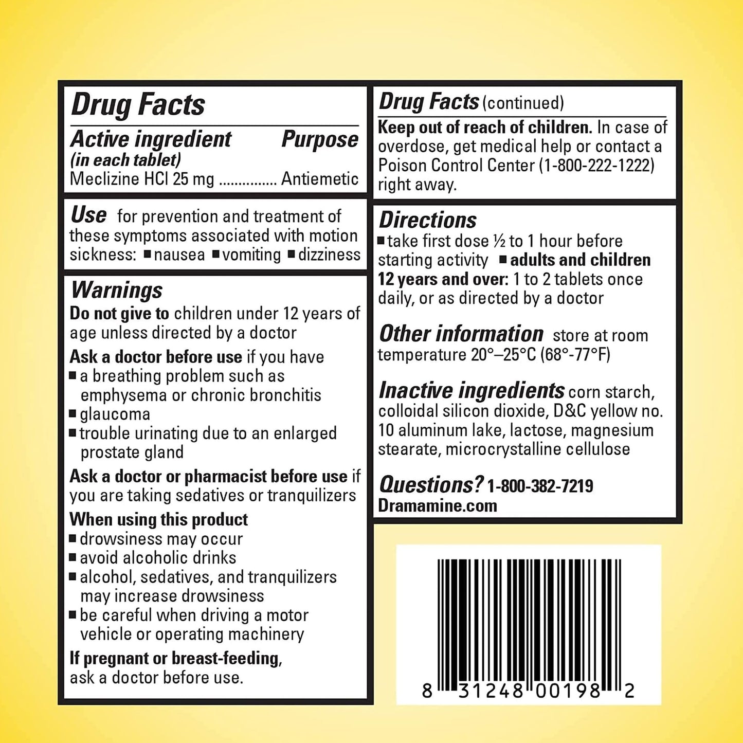 Dramamine® Motion Sickness All Day Less Drowsy Nausea Relief 25 mg Strength Tablet 8 Per Box (1231452_BX)