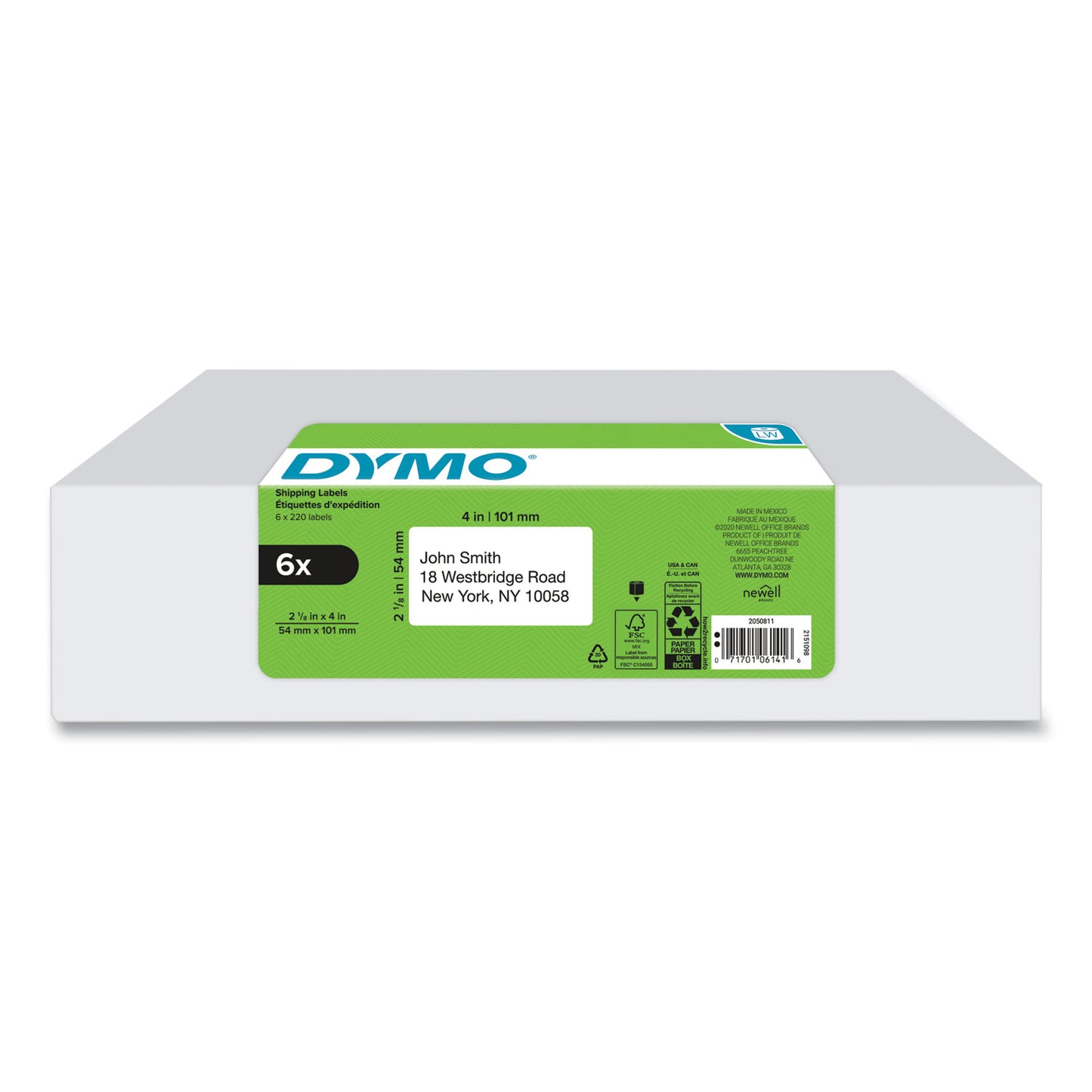 DYMO® LW Shipping Labels, 2.13" x 4", White, 220 Labels/Roll, 6 Rolls/Pack (DYM2050811)