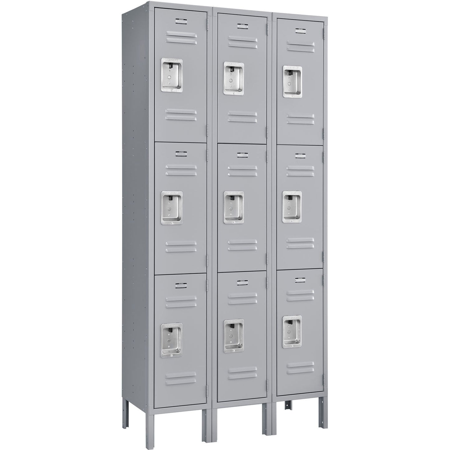 Global Industrial Infinity 3-Tier 9 Door Locker, 36"W x 15"D x 78"H, Gray, Assembled (WB493424GY)