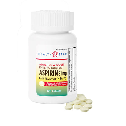 HEALTHSTAR® Pain Relief 81 mg Strength Aspirin Tablet 120 per Bottle (1043633_CS)