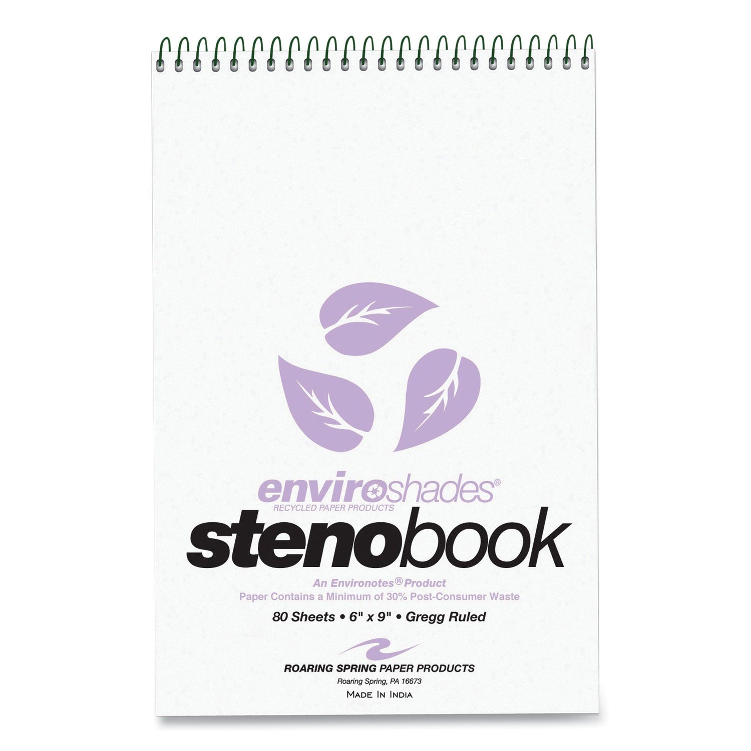 roaring-spring-r-enviroshades-steno-notepad-gregg-rule-white-cover-80-orchid-6-x-9-sheets-4-pack-roa12264_1