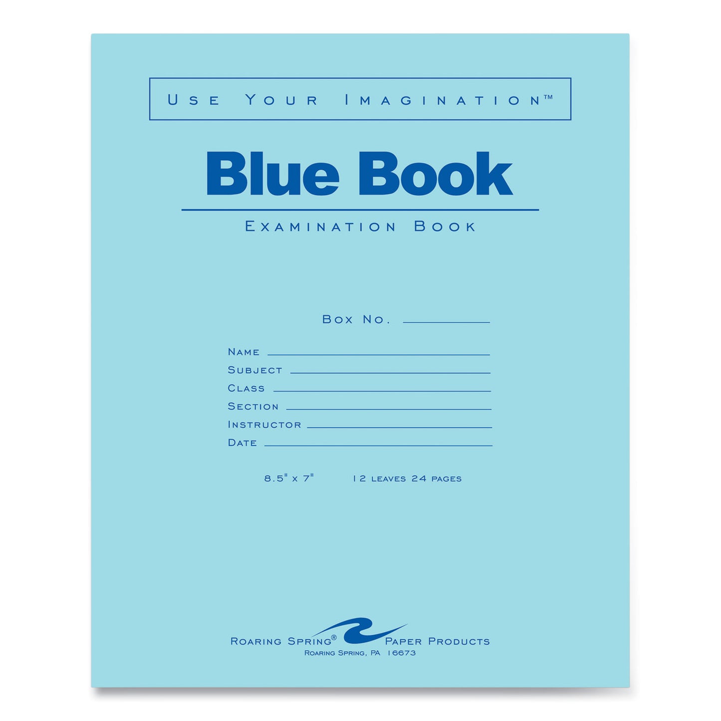 Roaring Spring® Examination Blue Book, Wide/Legal Rule, Blue Cover, (12) 8.5 x 7 Sheets (ROA77513)
