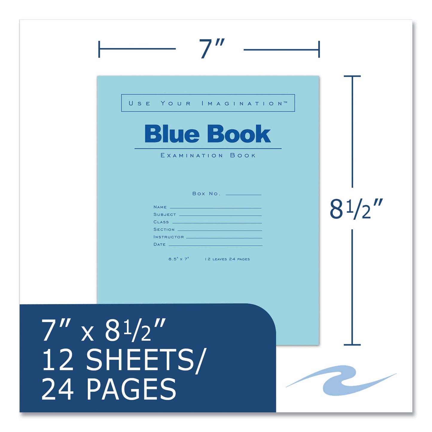 Roaring Spring® Examination Blue Book, Wide/Legal Rule, Blue Cover, (12) 8.5 x 7 Sheets (ROA77513)
