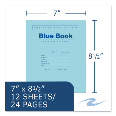 Roaring Spring® Examination Blue Book, Wide/Legal Rule, Blue Cover, (12) 8.5 x 7 Sheets (ROA77513)