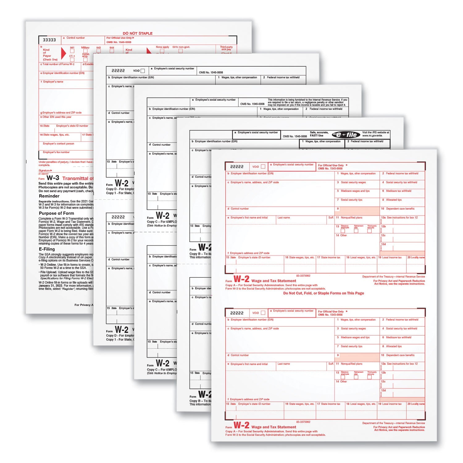 TOPS™ W-2 Tax Form for Inkjet/Laser Printers, Fiscal Year: 2022, Four ...