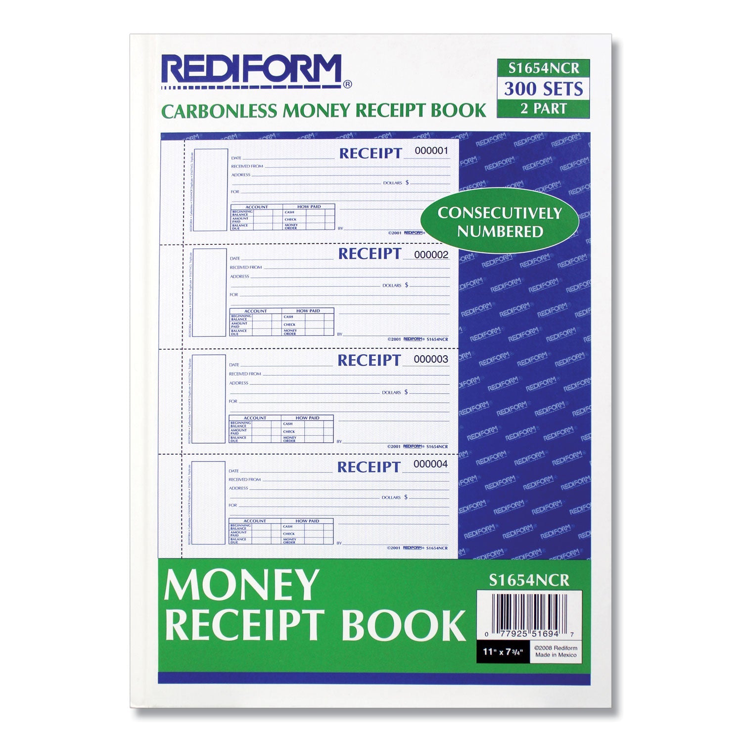 rediform-r-durable-hardcover-numbered-money-receipt-book-two-part-carbonless-6-88-x-2-75-4-forms-sheet-300-forms-total-reds1654ncr_2
