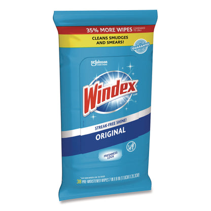 Windex® Glass and Surface Wet Wipe, Cloth, 7 x 8, Unscented, White, 38/Pack, 12 Packs/Carton (SJN378032)