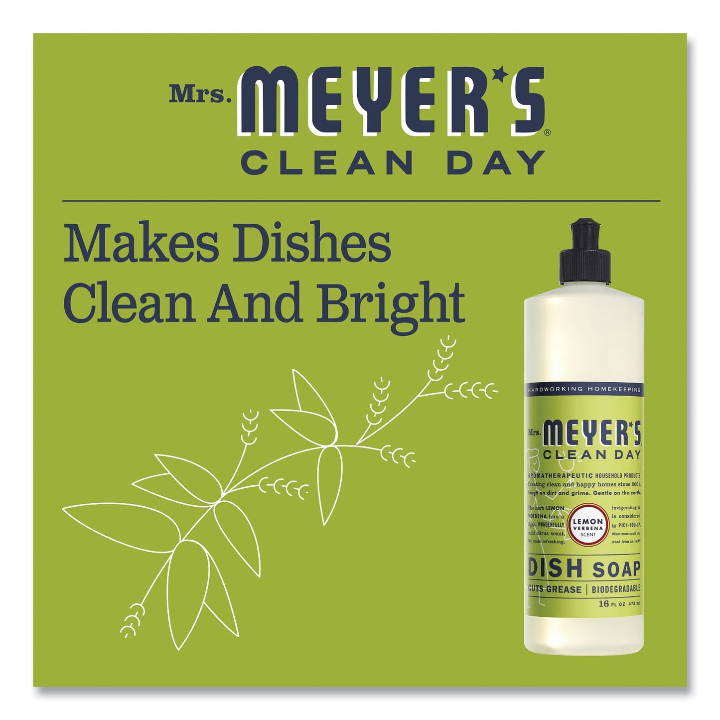 Mrs. Meyer's® Dish Soap, Lemon Verbena Scent, 16 oz Bottle (SJN347635EA)