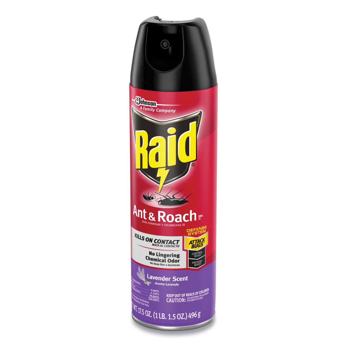 Raid® Ant and Roach Killer, 17.5 oz Aerosol Spray, Lavender, 12/Carton (SJN386221)