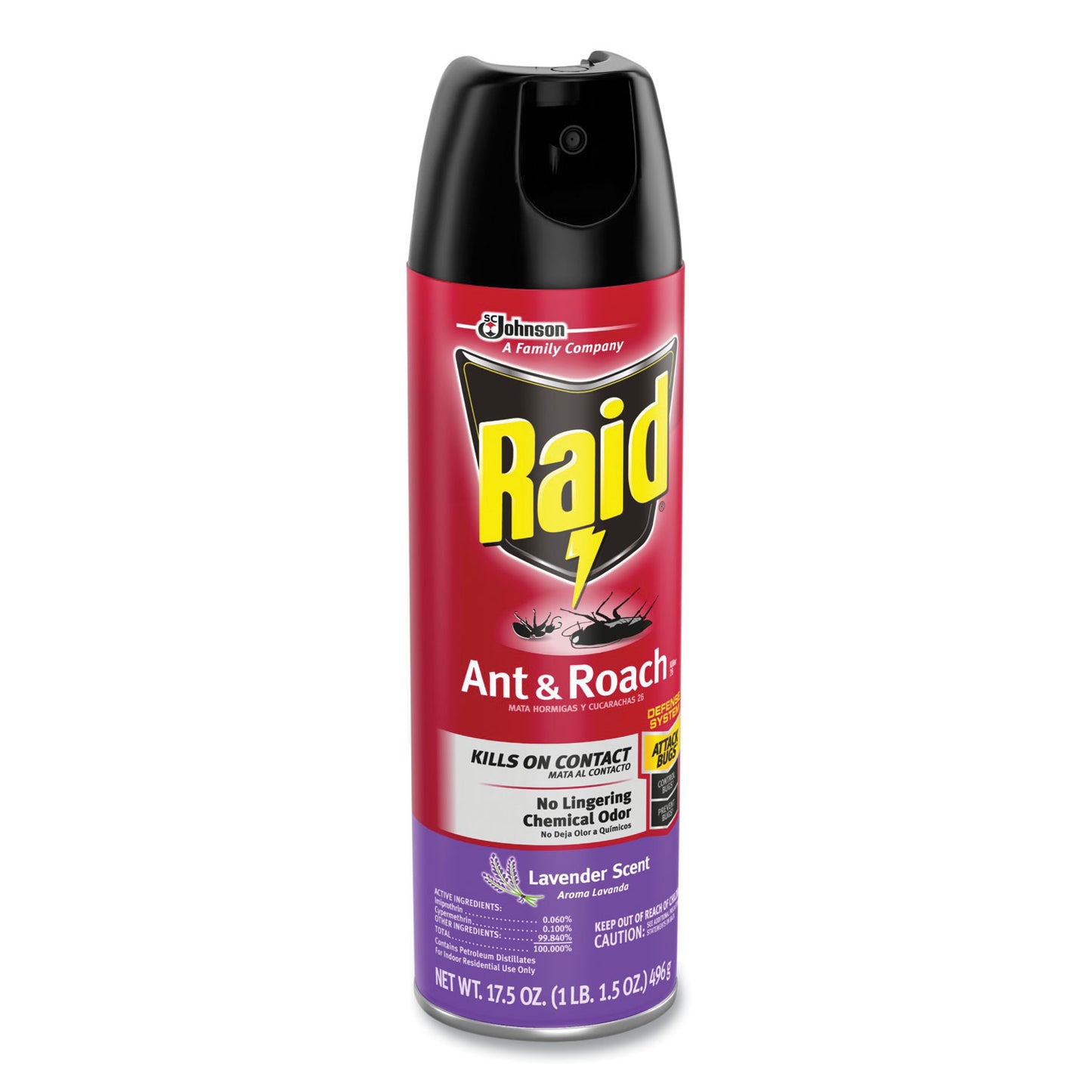 Raid® Ant and Roach Killer, 17.5 oz Aerosol Spray, Lavender, 12/Carton (SJN386221)