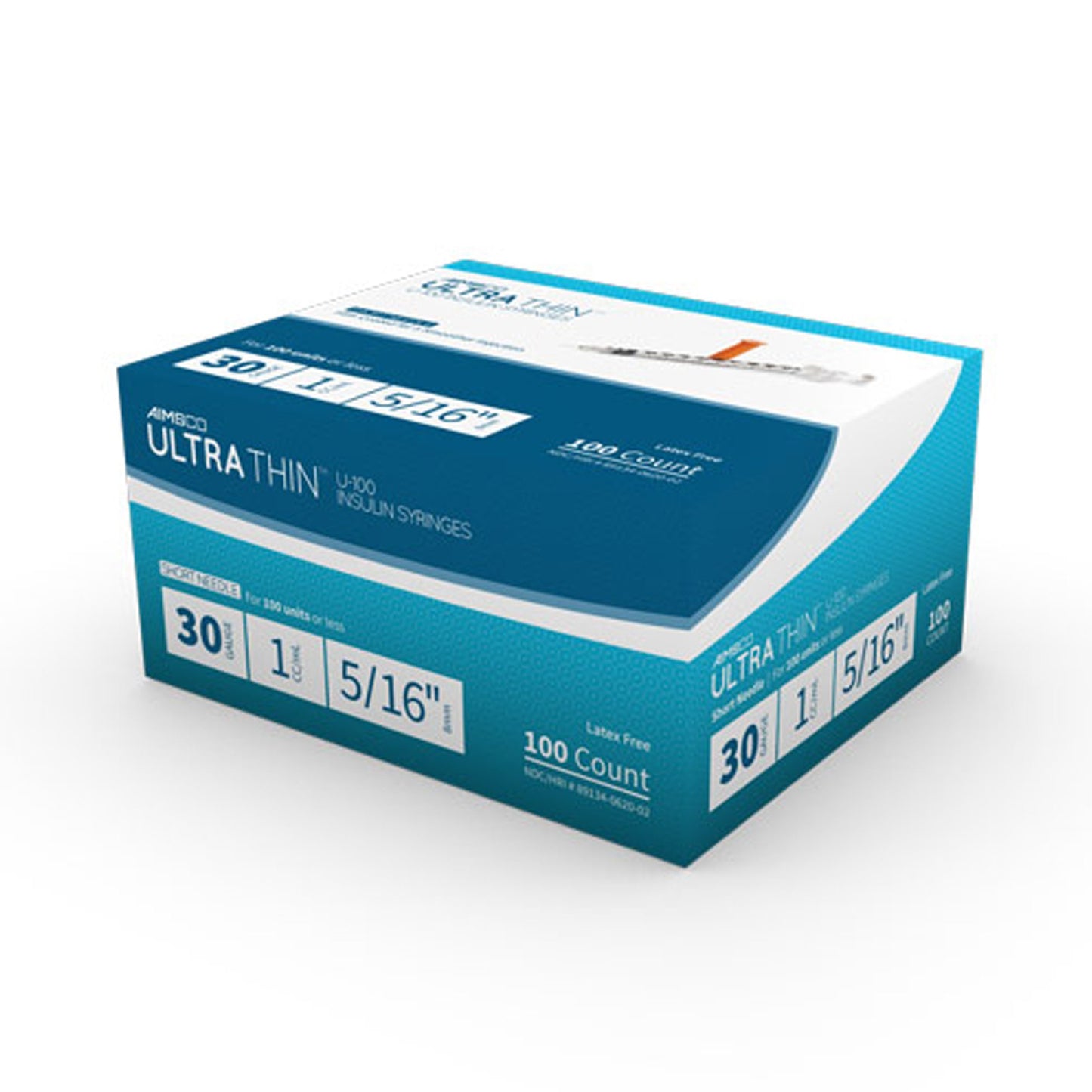 AIMSCO® Standard Insulin Syringe with Needle 1 mL 5/16 Inch 30 Gauge NonSafety Ultra Thin Wall (1182682_CS)