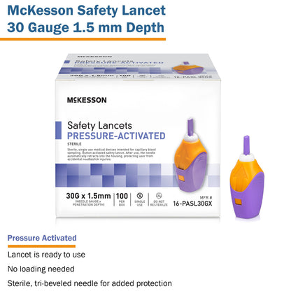 McKesson Safety Lancet 30 Gauge Retractable Pressure Activated Finger (1217983_CS)