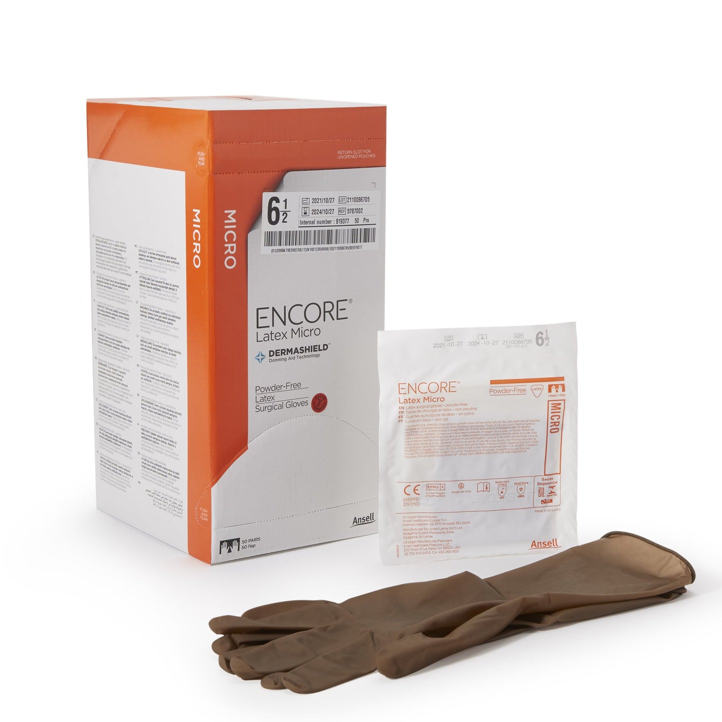 ENCORE® Latex Micro Surgical Glove Size 6.5 Sterile Latex Standard Cuff Length Micro-Textured Brown Chemo Tested (362176_CS)