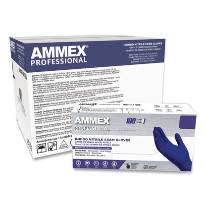 AMMEX® Professional Nitrile Exam Gloves, Powder-Free, Large, 3 mil Thick, Indigo, 100/Box (AXCAINPF46100)