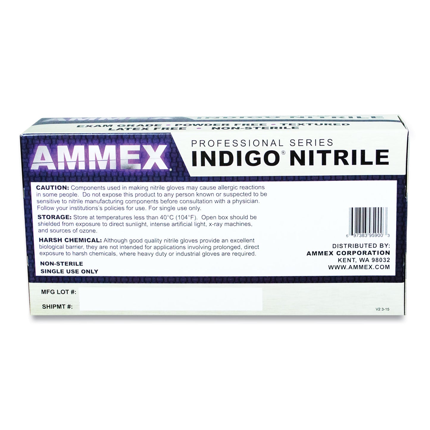 AMMEX® Professional Nitrile Exam Gloves, Powder-Free, Large, 3 mil Thick, Indigo, 100/Box (AXCAINPF46100)