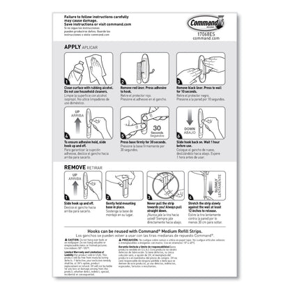 Command™ Medium Wire Hooks, Metal Wire, Silver/White, Supports 2 lb, 13/Pack (MMM1706513)
