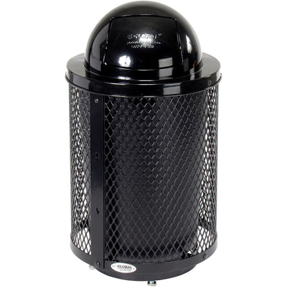 Global Industrial Outdoor Diamond Steel Trash Can With Dome Lid & Base, 36 Gallon, Black (WB261948BKD)