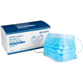 Global Industrial Disposable Medical Face Mask, 3-Ply w/Earloops, ASTM Level 3, Blue, 50/Box (WB732145)