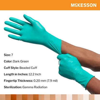 McKesson Perry® Performance Plus Surgical Glove Size 7 Sterile Polychloroprene Standard Cuff Length Smooth Dark Green Chemo Tested (1044738_BX)
