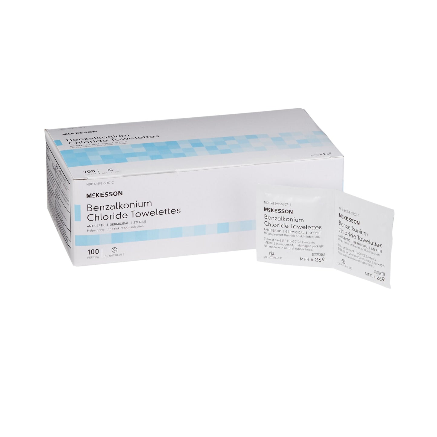 McKesson Antiseptic Skin Towelette Individual Packet Unscented 100 Count (865276_BX)