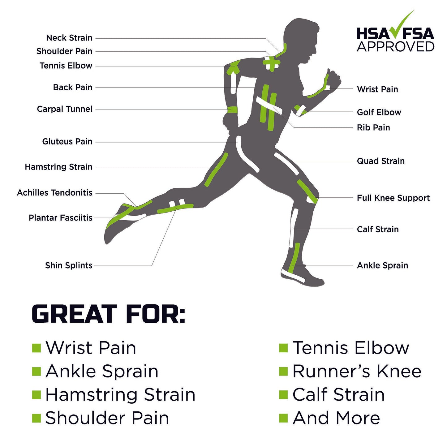 Green Drop™ Kinesiology Tape Black 2 X 10 Inch Nylon / Polyester / Spandex NonSterile (1230639_CS)