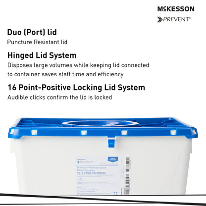 McKesson Prevent® Pharmaceutical Waste Container White Base 13-1/2 H X 17-3/10 W X 13 L Inch Vertical Entry 8 Gallon (1011862_CS)