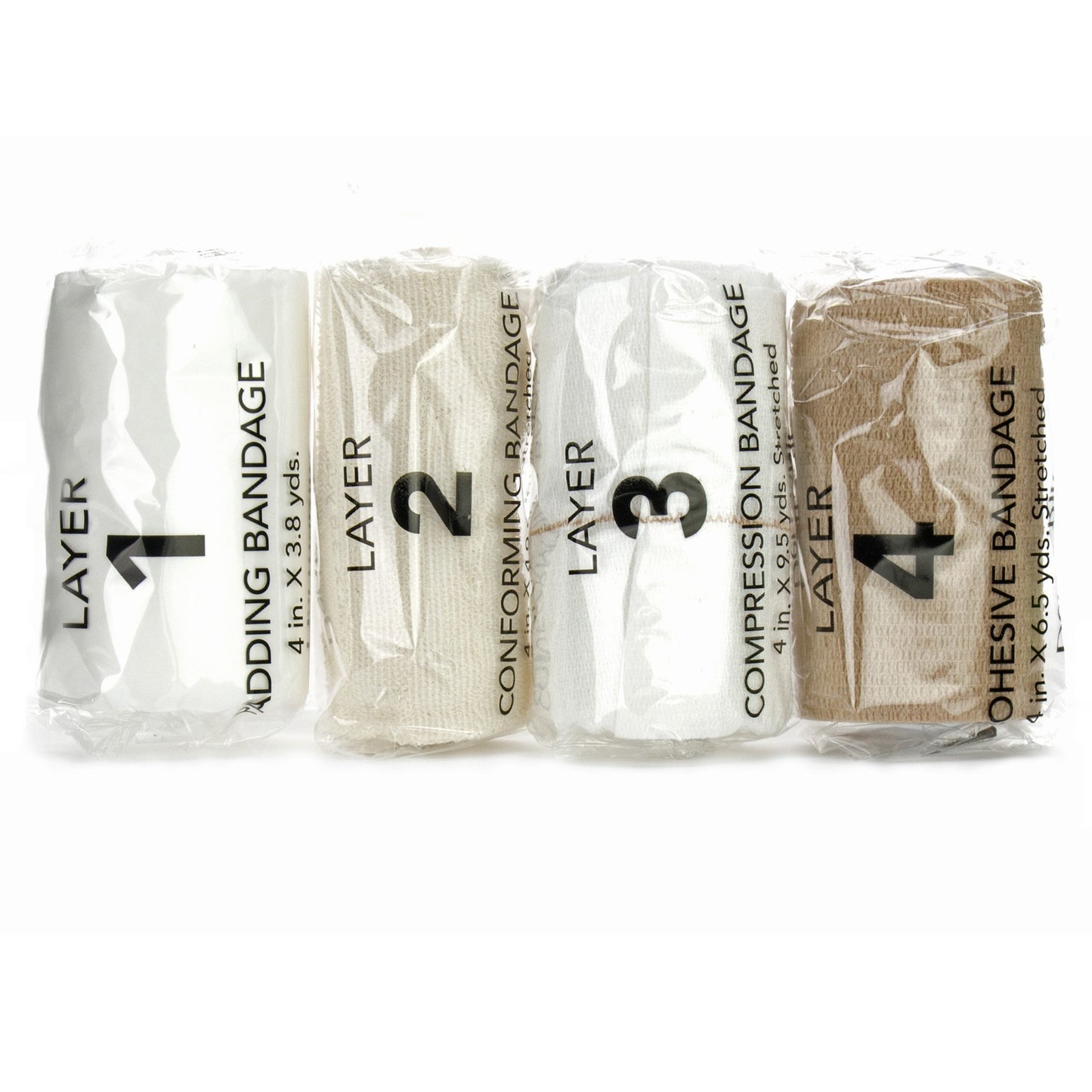 FlexPress4™ 4 Layer Compression Bandage System Multiple Sizes Self-Adherent / Tape Closure Tan / White NonSterile Standard Compression (949200_BX)