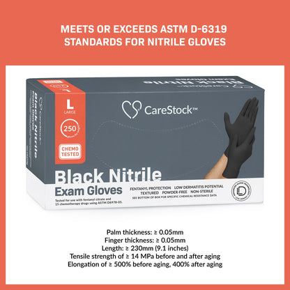 CareStock™ Exam Glove Large NonSterile Nitrile Standard Cuff Length Fully Textured Black Not Rated (1230894_CS)