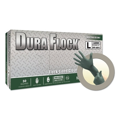 Ansell Dura Flock® DFK-608 Disposable Nitrile Gloves, 8.3 in Palm, 7.9 Fingers, Flocked Liner, 2X-Large, Dark Green (748-DFK-608-XXL)