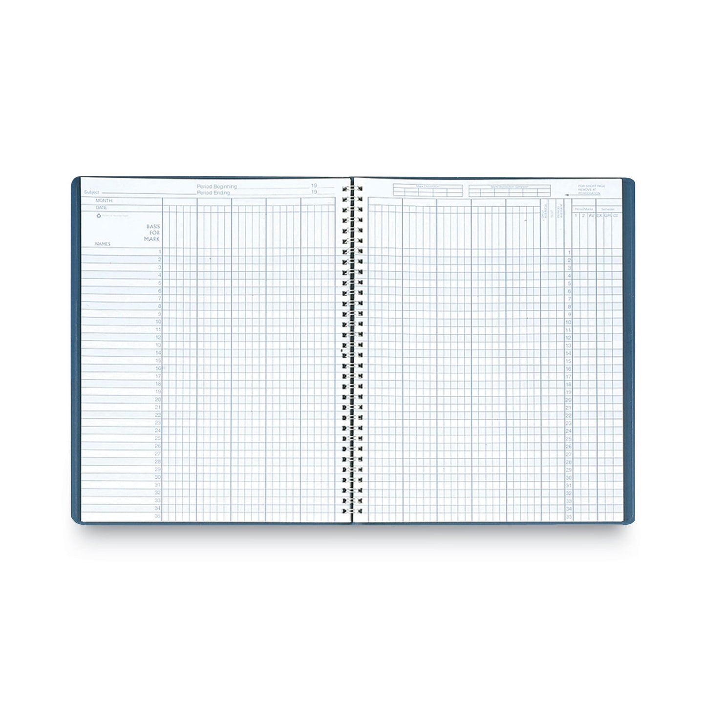 House of Doolittle™ Recycled Class Record Book, 8 Classes, 35 Students, 9 to 10 Week Terms, 40-Week Span, Blue Cover, 11 x 8.5 Sheets (HOD51407)