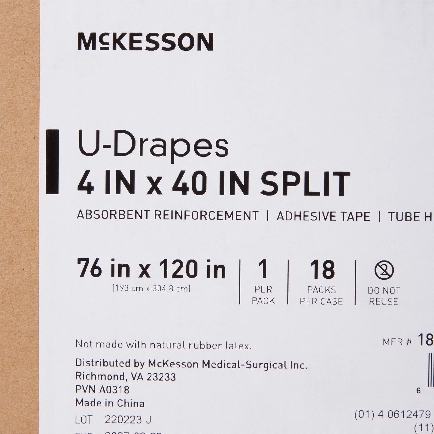 McKesson Orthopedic Drape U-Drape with Split 76 W X 120 L Inch Sterile (1101295_CS)