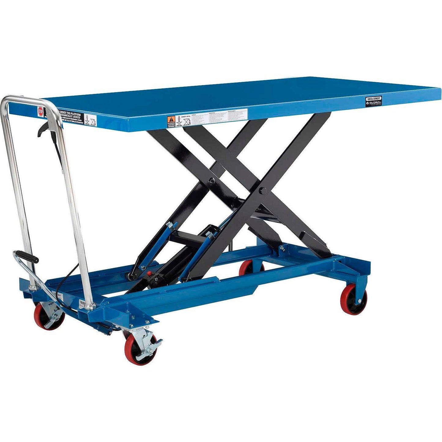Global Industrial Long Deck Mobile Scissor Lift, Oversized 63" x 32" Platform, 1100 Lb Cap. (WB988932)