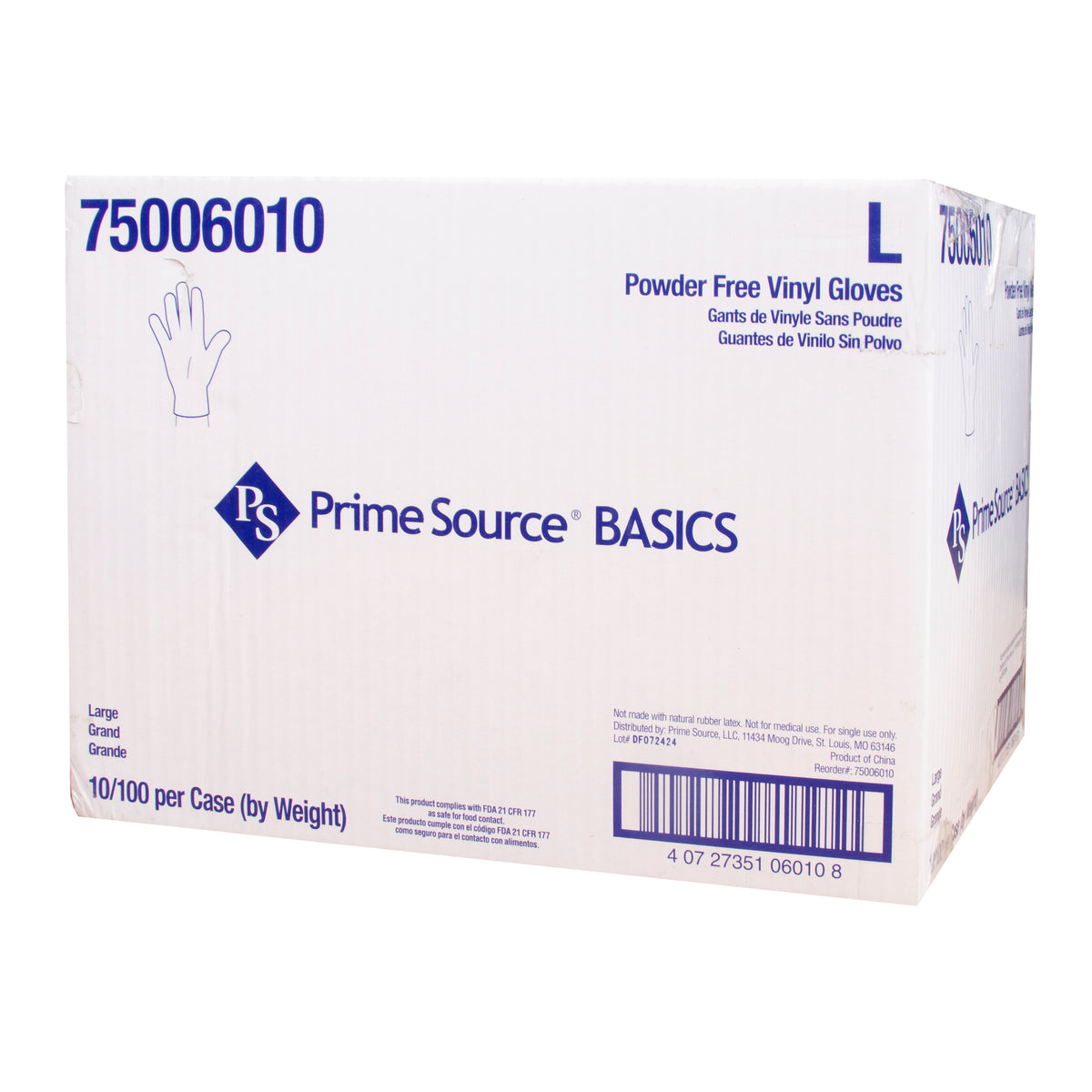 Prime Source® Vinyl Powder Free Glove, Clear, Large (75006010)