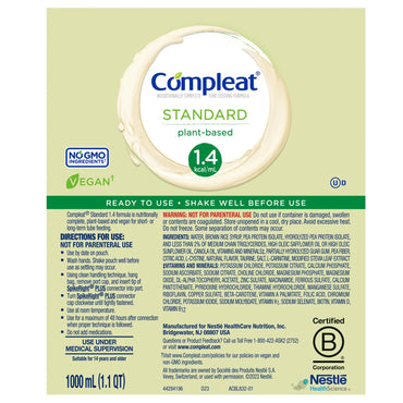 Compleat® Standard 1.4 Cal Tube Feeding Formula Vanilla Flavor Liquid 1000 mL Ready to Hang Prefilled Container (1207052_EA)